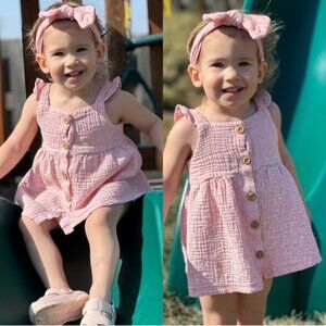 Rabbit + Bear By Emily & Oliver | Pink Floral 3 Piece Dress Set | Size 18 Months